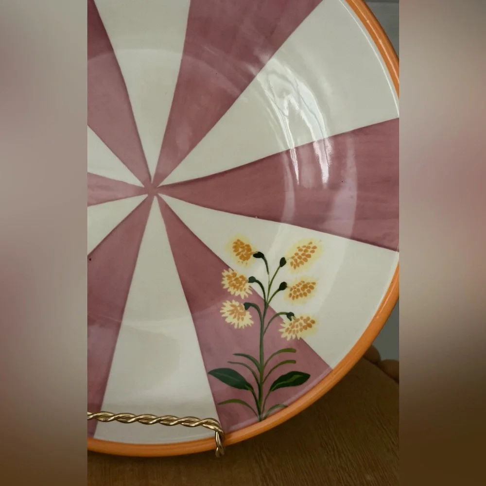 NWOT Anthropologie Pernille Rosenkilde Floral Pink Yellow Dessert Plate